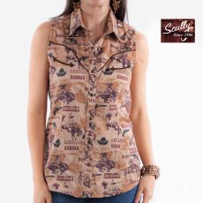 画像1: スカリー ノースリーブ レディース ウエスタンシャツ バッキングブロンコ アメリカンステイツ /Scully Sleeveless Western Shirt Bucking Broncos States Brown(Women's) (1)