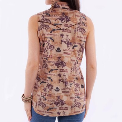 画像2: スカリー ノースリーブ レディース ウエスタンシャツ バッキングブロンコ アメリカンステイツ /Scully Sleeveless Western Shirt Bucking Broncos States Brown(Women's)