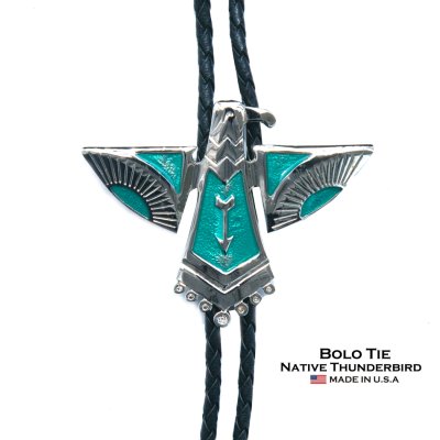画像1: ボロタイ ネイティブ サンダーバード（シルバー・ターコイズ）/Western Bolo Tie Native Thunderbird