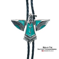 画像1: ボロタイ ネイティブ サンダーバード（シルバー・ターコイズ）/Western Bolo Tie Native Thunderbird (1)