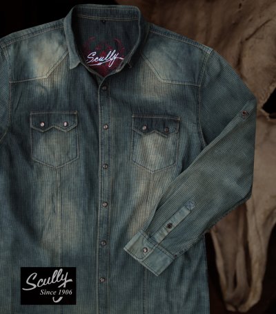 画像1: スカリー ウエスタン デニム シャツ（長袖/デニム）S（身幅53cm）【訳あり商品-SDGs】/Scully Long Sleeve Western Shirt(Men's)
