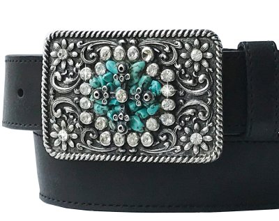 画像2: ノコナ ラインストーン&ターコイズ ベルト バックル（シルバー）/Nocona Belt Buckle
