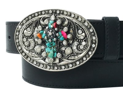 画像2: ノコナ ラインストーン マルチストーン ベルト バックル(シルバー)/Nocona Belt Buckle