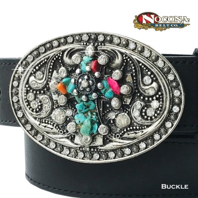 画像1: ノコナ ラインストーン マルチストーン ベルト バックル(シルバー)/Nocona Belt Buckle
