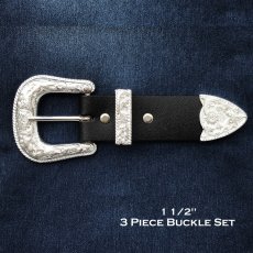 画像1: ウエスタン 3ピース スリーピース ベルト バックル セット（シルバー）/1 1/2" 3Piece Buckle Set (1)