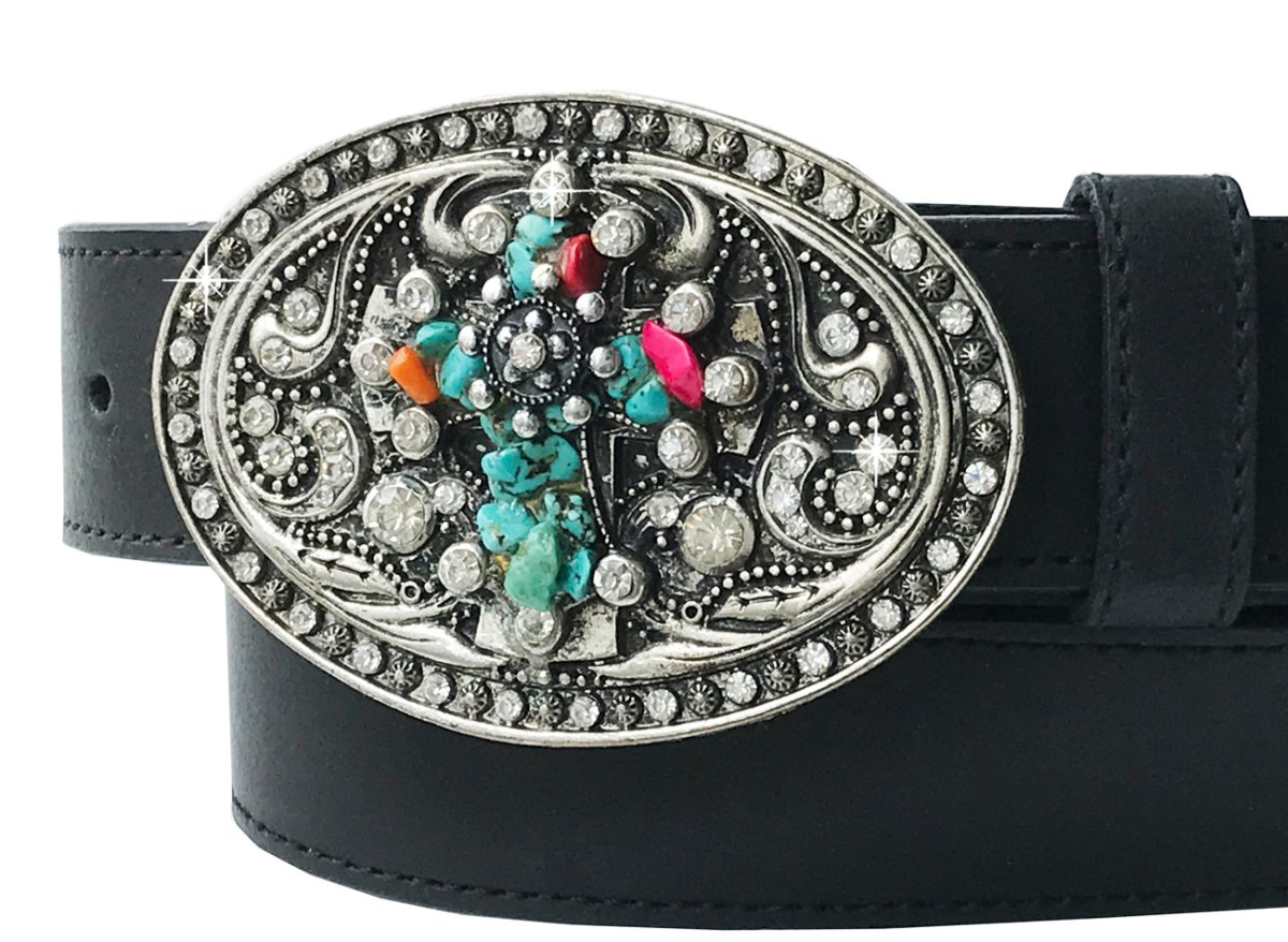 画像2: ノコナ ラインストーン マルチストーン ベルト バックル（シルバー）/Nocona Belt Buckle (2)