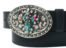 画像2: ノコナ ラインストーン マルチストーン ベルト バックル（シルバー）/Nocona Belt Buckle (2)