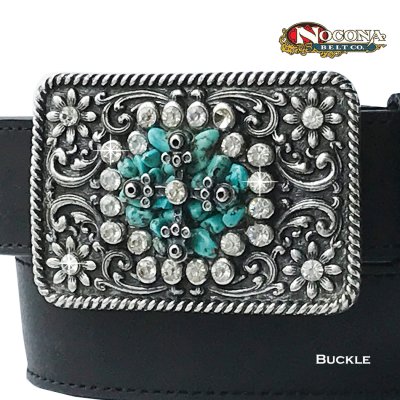 画像1: ノコナ ラインストーン&ターコイズ ベルト バックル（シルバー）/Nocona Belt Buckle