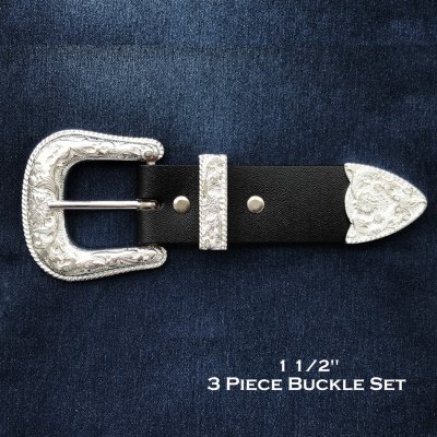 画像1: ウエスタン 3ピース スリーピース ベルト バックル セット（シルバー）/1 1/2" 3Piece Buckle Set