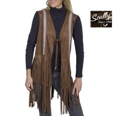 画像1: スカリー ロング フリンジ ベスト（タン）S/Scully Long Fringe Vest w/embroidered ribbon band Tan(Women's) (1)