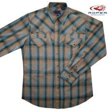 画像1: ローパー ウエスタンシャツ（ブルー・ラスト/長袖）M（身幅56cm）/Roper Long Sleeve Western Shirt(Blue/Rust) (1)