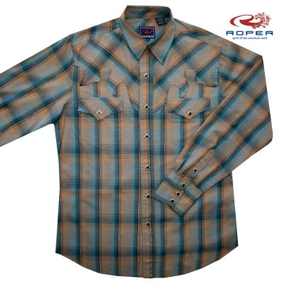 画像1: ローパー ウエスタンシャツ（ブルー・ラスト/長袖）M（身幅56cm）/Roper Long Sleeve Western Shirt(Blue/Rust)