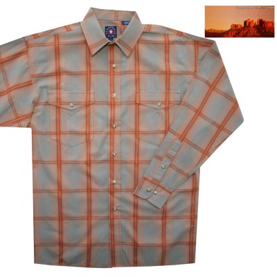 画像1: パンハンドルスリム スナップフロント ウエスタンシャツ(長袖/ビンテージ ラスト・グレー)/Panhandle Slim Western Shirt(Rust/Grey)
