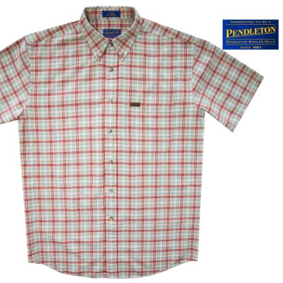 画像1: ペンドルトン 半袖 コットン シャツ(タン/レッド)大きいサイズ/Pendleton Plaid Shortsleeve Shirt(Tan/Red)