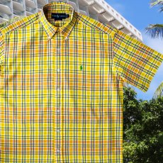 画像1: ラルフローレン 半袖 シャツ（レモンイエロー・ピーチ）ラージサイズ/Ralph Lauren Plaid Shortsleeve Shirt (1)