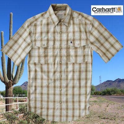 画像1: カーハート 半袖 スナップフロント ウエスタン ワーク シャツ（ライトブラウン）S/Carhartt Short Sleeve Snap Front Poplin Shirt(Light Brown)