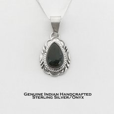 画像1: オニキス スターリングシルバー ペンダント トップ インディアンジュエリー アメリカ 先住民族 ナバホ族作/Native American Navajo Onyx Sterling Silver Pendant (1)