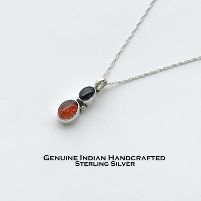 画像1: ネイティブアメリカン ナバホ族 LJ作 オニキス アンバー スターリングシルバー ネックレス/Native American Navajo Sterling Silver Onyx Amber Necklace