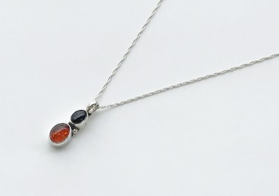 画像2: ネイティブアメリカン ナバホ族 LJ作 オニキス アンバー スターリングシルバー ネックレス/Native American Navajo Sterling Silver Onyx Amber Necklace