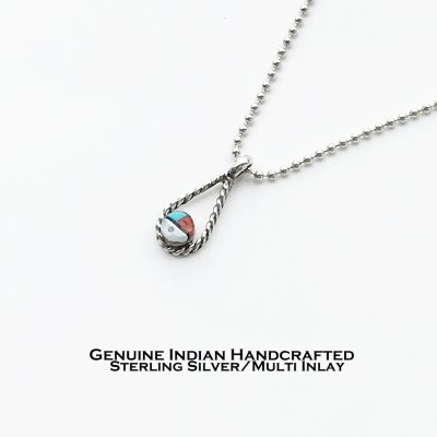 画像1: ネイティブアメリカン ズニ族作 スターリングシルバー マルチインレイ サンフェイス ネックレス/Native American Zuni Multi Inlay Sunface Necklace