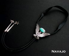 画像2: アメリカンイーグル ナバホ スターリングシルバー ターコイズ ボロタイ/American Eagle Navajo Sterling Silver Turquoise Bolo Tie (2)