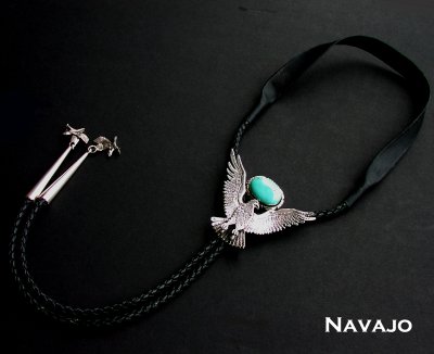画像2: アメリカンイーグル ナバホ スターリングシルバー ターコイズ ボロタイ/American Eagle Navajo Sterling Silver Turquoise Bolo Tie