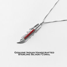画像1: ネイティブアメリカン ナバホ族 フェザー コーラル&スターリングシルバー ペンダント トップ/Navajo Handmade Coral&Sterling Silver Pendant (1)