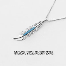 画像1: ネイティブアメリカン ナバホ族 フェザー デニムラピス&スターリングシルバー ペンダント トップ/Navajo Handmade Denim Lapis&Sterling Silver Pendant (1)