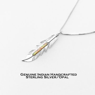 画像1: ネイティブアメリカン ナバホ族 フェザー オパール&スターリングシルバー ペンダント トップ/Navajo Handmade Opal&Sterling Silver Pendant