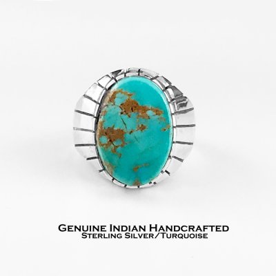 画像1: ネイティブアメリカン ナバホ族  ハンドメイド スターリングシルバー ターコイズ リング 21号/Native American Navajo Sterling Silver Turquoise Handmade Ring