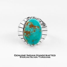 画像1: ネイティブアメリカン ナバホ族  ハンドメイド スターリングシルバー ターコイズ リング 21号/Native American Navajo Sterling Silver Turquoise Handmade Ring (1)