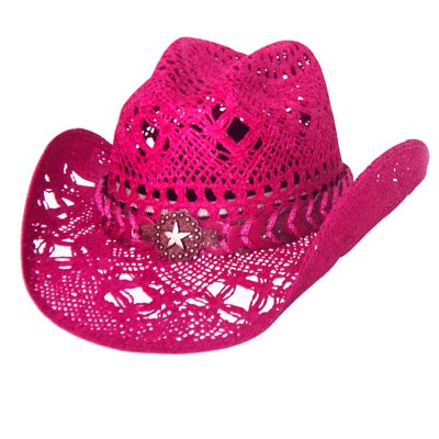 画像1: ブルハイド ウエスタン ストローハット ノーティガール（スター・フクシャピンク）/Bullhide Western Straw Hat Naughty Girl(Fuchsia)