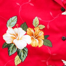 画像2: レディース アロハシャツ アメリカ・ハワイ製（レッド・ハイビスカス）S（身幅約54cm）/Aloha Shirt(Women's) (2)