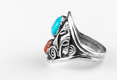 画像3: ネイティブアメリカン ナバホ族 ハンドメイド スターリングシルバー ターコイズ コーラル リング 24号/Native American Navajo Handmade Sterling Silver Turquoise Coral Ring (3)