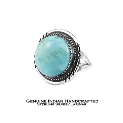 画像1: ネイティブアメリカン ナバホ族 ハーマンリー作 ハンドメイド スターリングシルバー ラリマー リング 10号/Native American Navajo HARMAN LEE Sterling Silver Larimar Handmade Ring