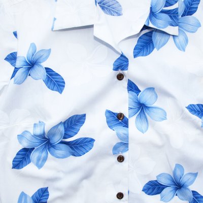 画像2: レディース アロハシャツ アメリカ・ハワイ製(ホワイト・ライトブルーフラワー)/Aloha Shirt(Women's)