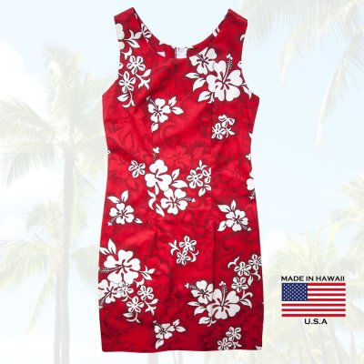 画像1: ハワイアン ドレス ワンピース アメリカ・ハワイ製(レッド・ホワイトハイビスカス/レディース)/Hawaiian Dress(Women's)