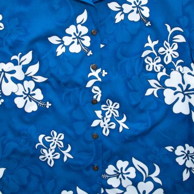 画像2: レディース アロハシャツ アメリカ・ハワイ製(ブルー・ホワイトフラワー)/Aloha Shirt(Women's)