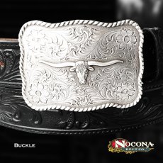 画像1: ノコナ ウエスタン ベルト バックル ロングホーン ロープエッジ（アンティークシルバー）/Nocona Western Belt Buckle Longhorn Rope Edge Antique Silver (1)