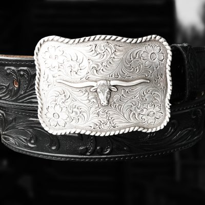 画像2: ノコナ ウエスタン ベルト バックル ロングホーン ロープエッジ(アンティークシルバー)/Nocona Western Belt Buckle Longhorn Rope Edge Antique Silver