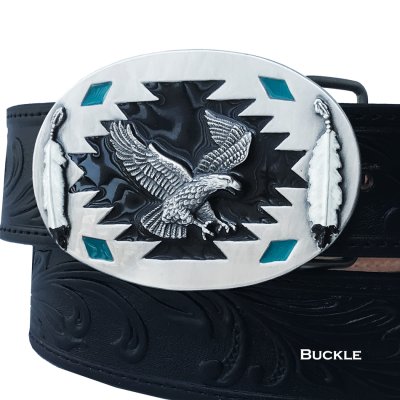 画像1: アメリカンイーグル フェザー ベルト バックル(シルバー・ブラック)/Siskiyou Belt Buckle American Eagle Feather