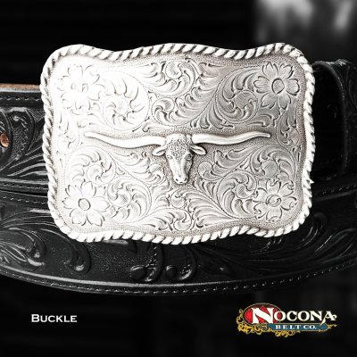 画像1: ノコナ ウエスタン ベルト バックル ロングホーン ロープエッジ(アンティークシルバー)/Nocona Western Belt Buckle Longhorn Rope Edge Antique Silver