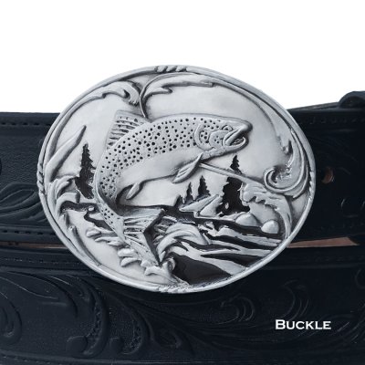 画像1: フィッシュ トラウト フィッシング ベルト バックル(シルバーグレー・ブラック)/Siskiyou Belt Buckle Trout
