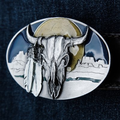 画像2: バッファロースカル&フェザー ネイティブ サウスウエスト ベルト バックル/Buffalo Skull&Feathers Belt Buckle