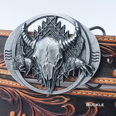 画像1: バッファロー スカル ダイアモンドカット ベルト バックル(シルバー)/Siskiyou Belt Buckle Buffalo Skull