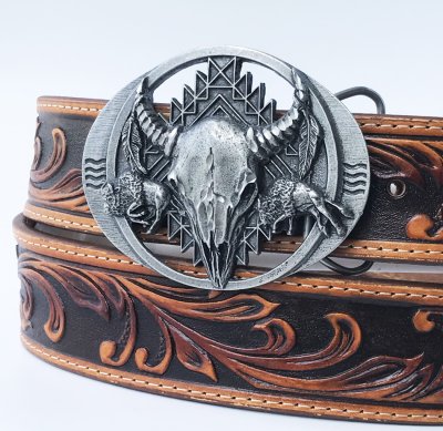 画像2: バッファロー スカル ダイアモンドカット ベルト バックル(シルバー)/Siskiyou Belt Buckle Buffalo Skull