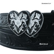 画像1: ハート ダイアモンドカット ベルト バックル（ブラック・シルバー）/Siskiyou Belt Buckle Diamond Cut Hearts (1)