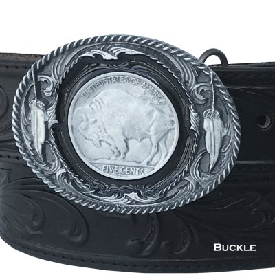 画像1: バッファロー &フェザー ベルト バックル(シルバーグレー・ブラック・シルバー)/Siskiyou Belt Buckle Five Cent Buffalo