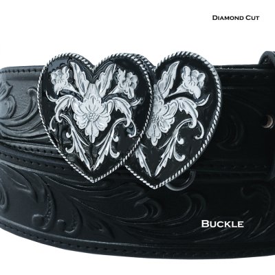 画像1: ハート ダイアモンドカット ベルト バックル(ブラック・シルバー)/Siskiyou Belt Buckle Diamond Cut Hearts