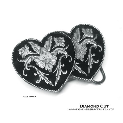 画像2: ハート ダイアモンドカット ベルト バックル(ブラック・シルバー)/Siskiyou Belt Buckle Diamond Cut Hearts